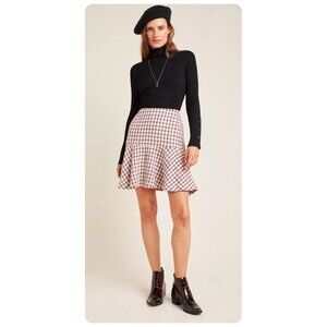 !! Anthropologie Maeve Bobbie Pink Plaid Flounced Mini Skirt sz US 0